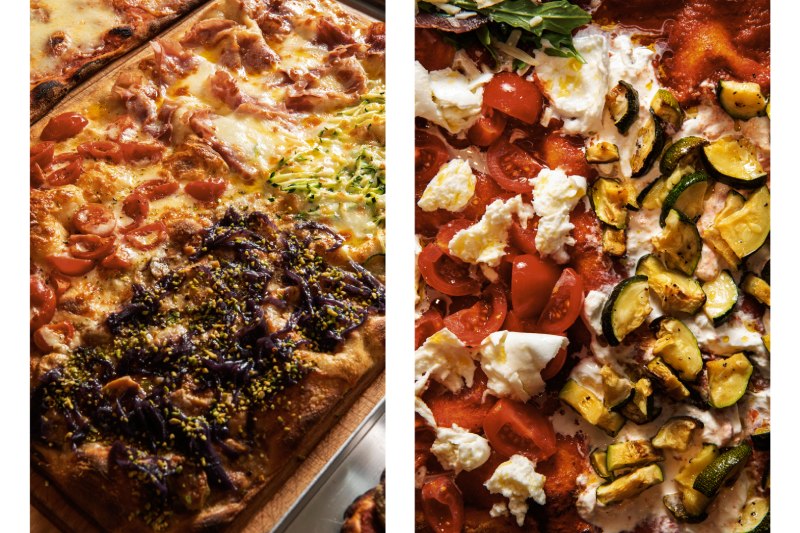 Gourmet pizzas and savory buffet options served in the breakfast area of a modern hotel in Rome - Moderno Hotel Rome, BZAR hotels in Rome